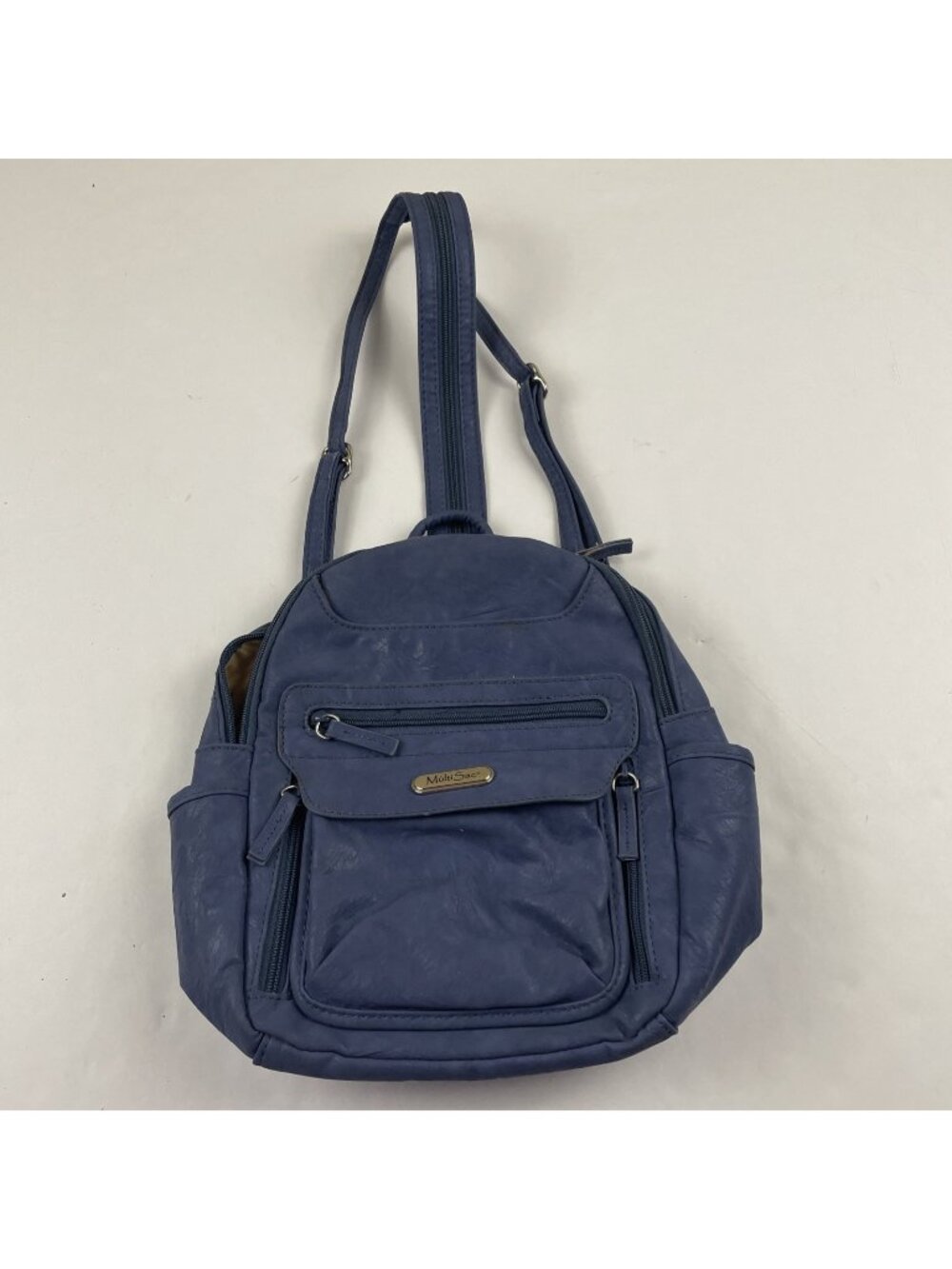 MultiSac Convertible Backpack Sling Crossbody Purse Bag Faux Leather Blue